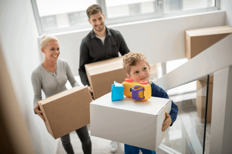 A family moving to their new home in Morinville, Canada.